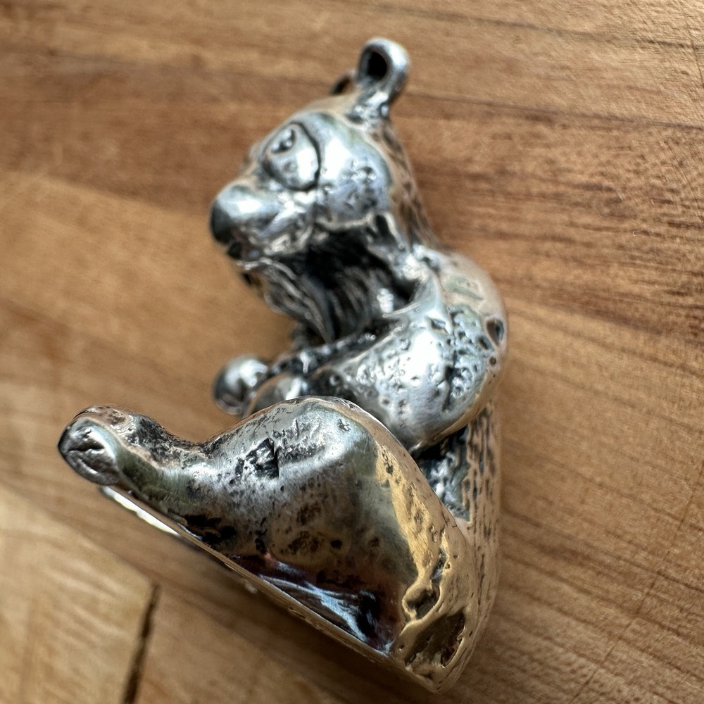 Vintage Sitting Panda Bear Bamboo‎ Puffy Pendant 1.75 Inch 925 Sterling 12.3g - Picture 3 of 10